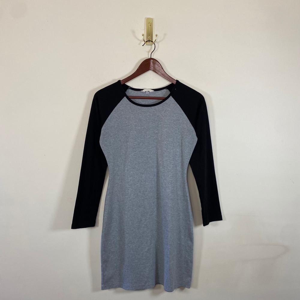 Our Precious Gray Black Ribbed Raglan Sleeve Casual T-Shirt Dress Women's Medium
